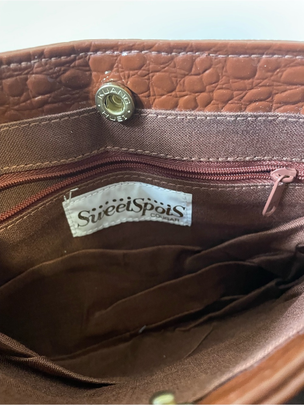 80s 90s Vintage Sweet Spots Cougar Faux Croc Baguette Shoulder Bag Cognac Brown - Picture 11 of 11